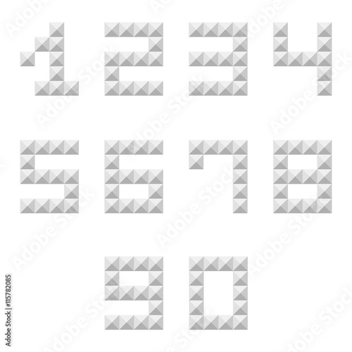 Silver studded 0-9 numbers set, collection isolated on white background.