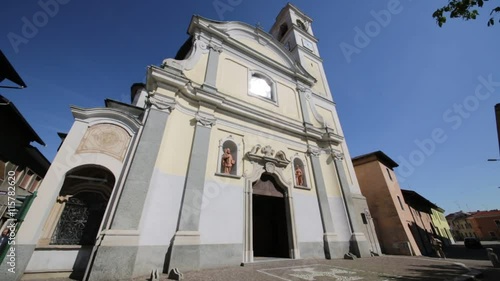 in italy vanzaghello  ancient   religion  building    for catholic and clock tower. photo