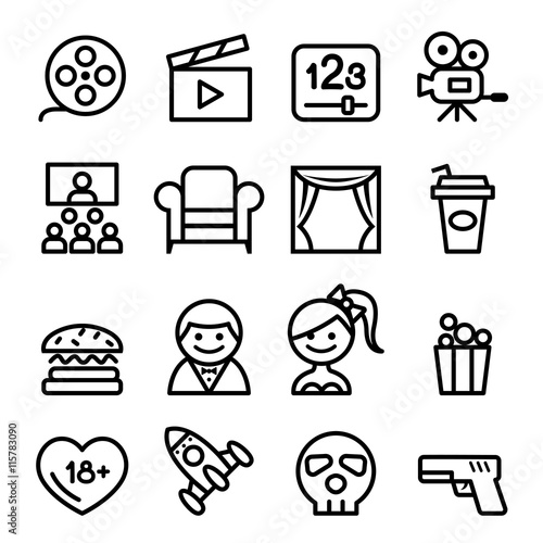 Basic Movies icons set Line icon Vector illustration