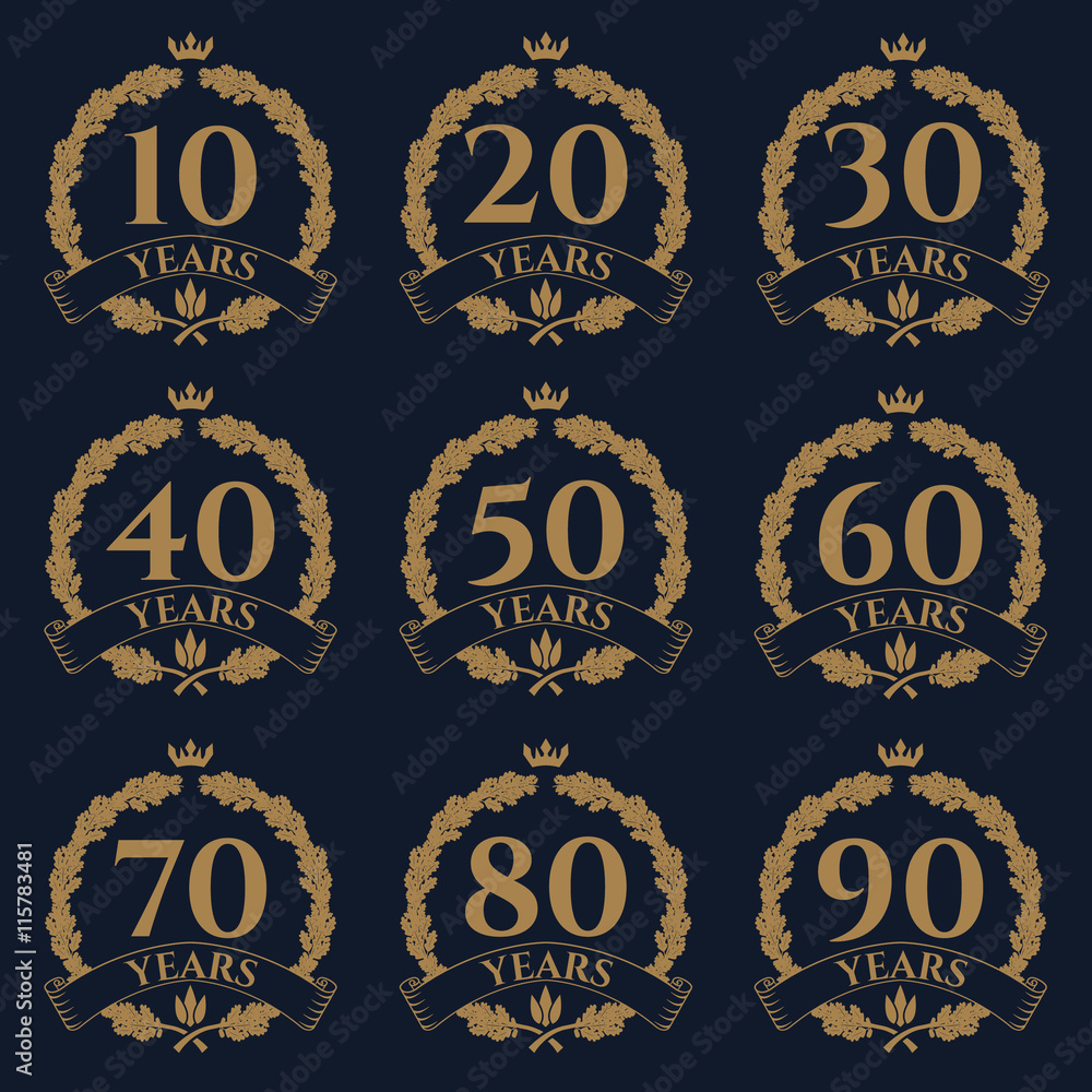 Naklejka premium 10-100 anniversary oak wreath icon.