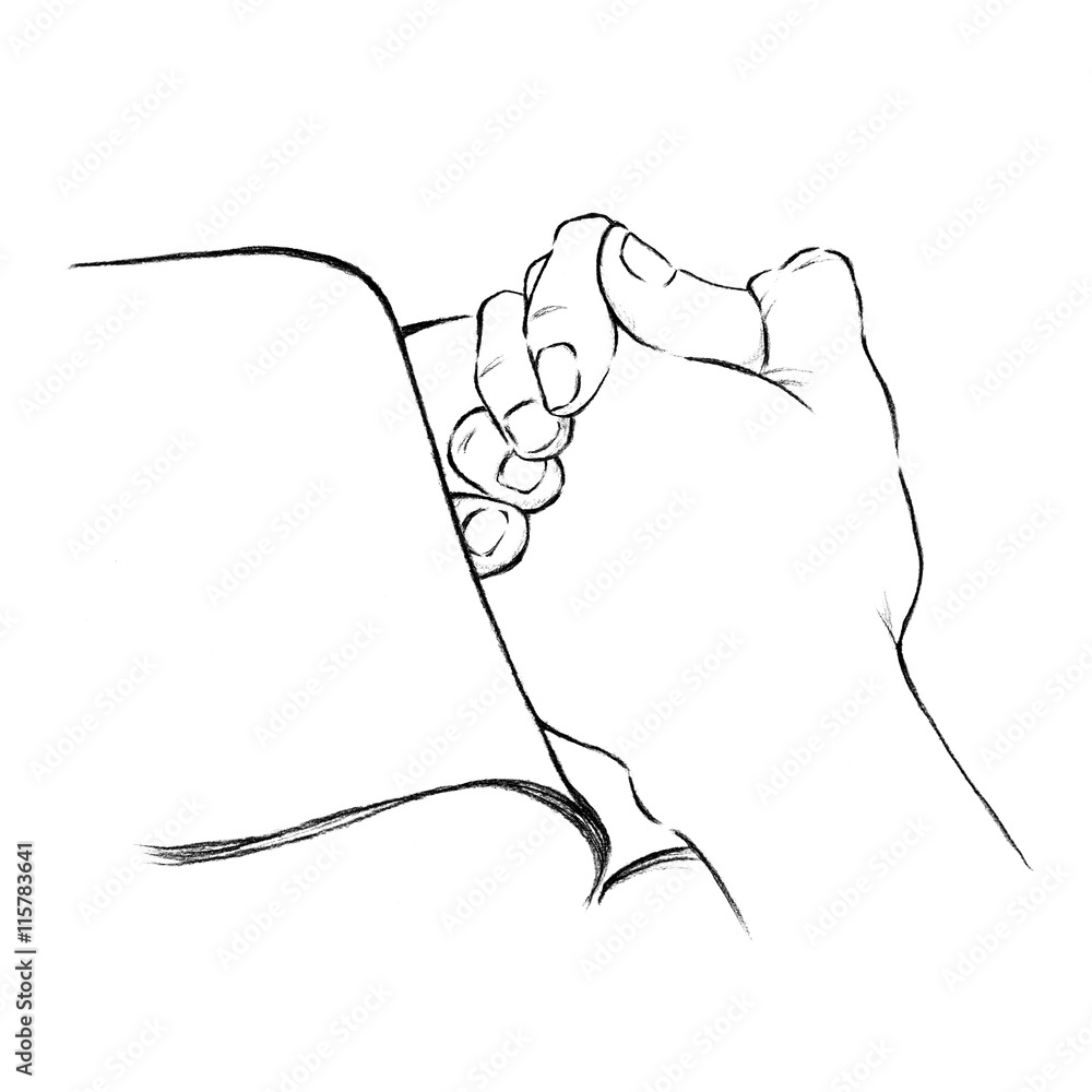 Hands put on a book as praying line art illustration. Christianity art faith and hope.