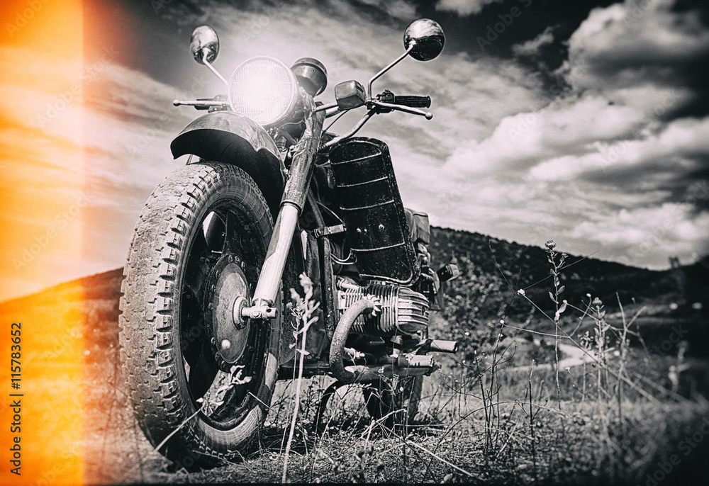 Fototapeta premium Freedom.Motorbike under sky.Vintage photo effect added for create atmosphere