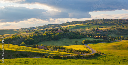 Fototapeta Naklejka Na Ścianę i Meble -  Tuscany landscape panorama at sunrise
