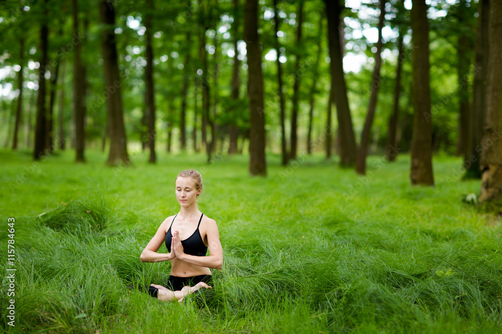 Medetation yoga session in woods