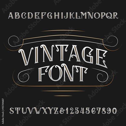 Vintage alphabet. Ornate type letters and numbers. Vector font for labels, headlines, posters etc.