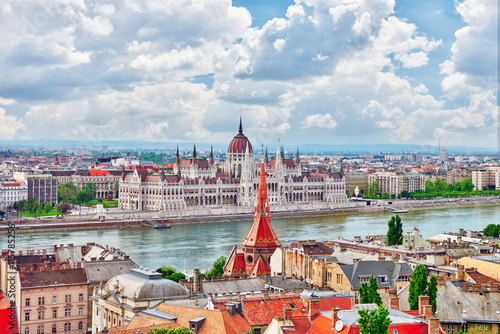 Photography Panorama View on Budapest city from Fisherman Bastion. Hungary.