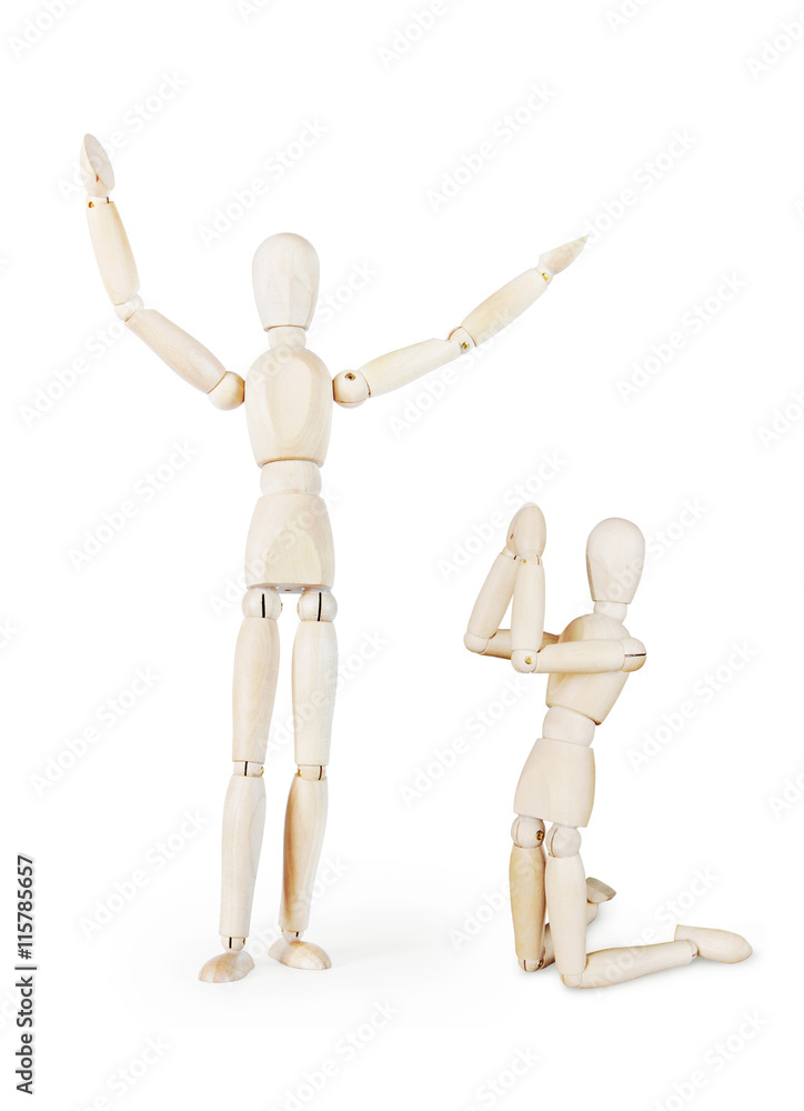 Preacher and a prayer. Abstract image with wooden puppets Preacher and a prayer. Abstract image with wooden puppets