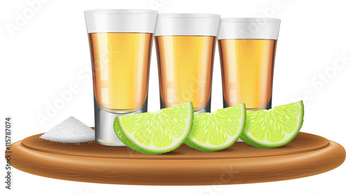 Tequila with lime and salt. Vector illustration.