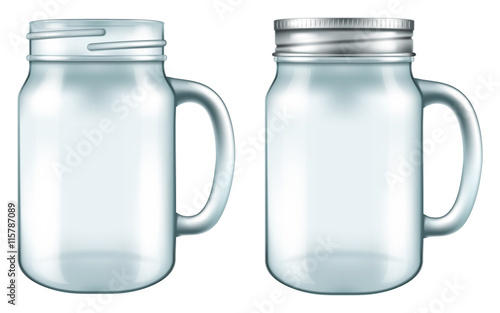 Mason jar mug in two versions - with and without the lid. Vector illustration.