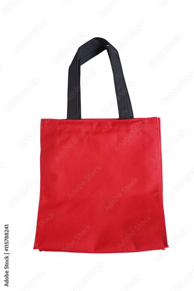 reusable red polyester bag on white background reusable red polyester bag on white background