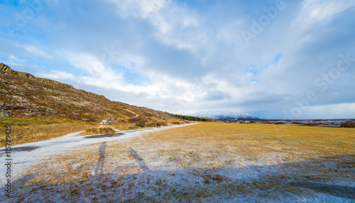 Snow covered mountains in Iceland in the winter  thingvellir National Park.