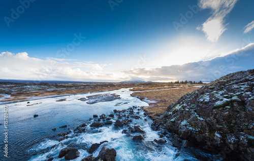 Fototapeta Naklejka Na Ścianę i Meble -  Snow covered mountains in Iceland in the winter, thingvellir National Park.