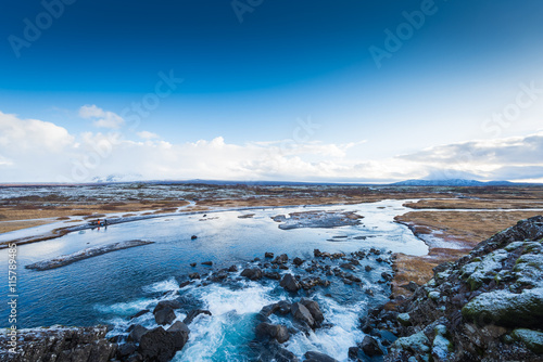 Snow covered mountains in Iceland in the winter, thingvellir National Park.