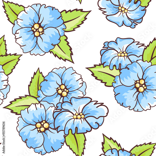 Seamless background with blue flowers.