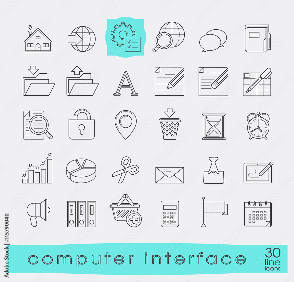Set of computer interface icons. Line icons for web and communication technology. Collection of premium quality linear icons. Set of computer interface icons. Line icons for web and communication technology. Collection of premium quality linear icons.
