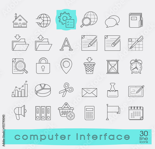 Set of computer interface icons. Line icons for web and communication technology. Collection of premium quality linear icons. 