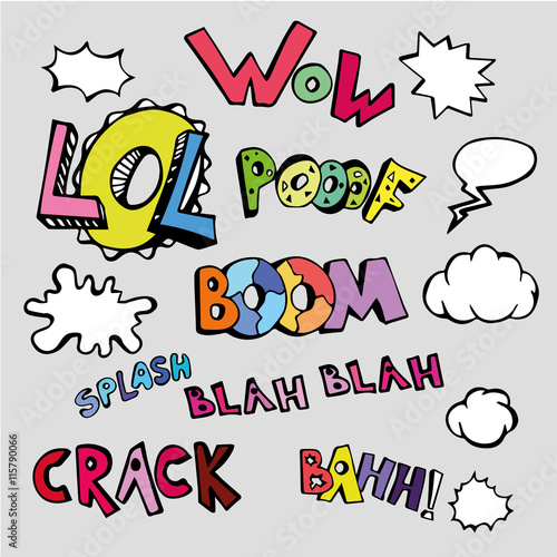 Vector set of comic text. Illustration in pop art style. Speech bubbles for different emotions and effects