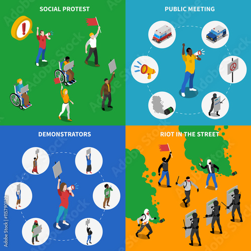 Demonstration Protest 4 Flat Icons Square 
