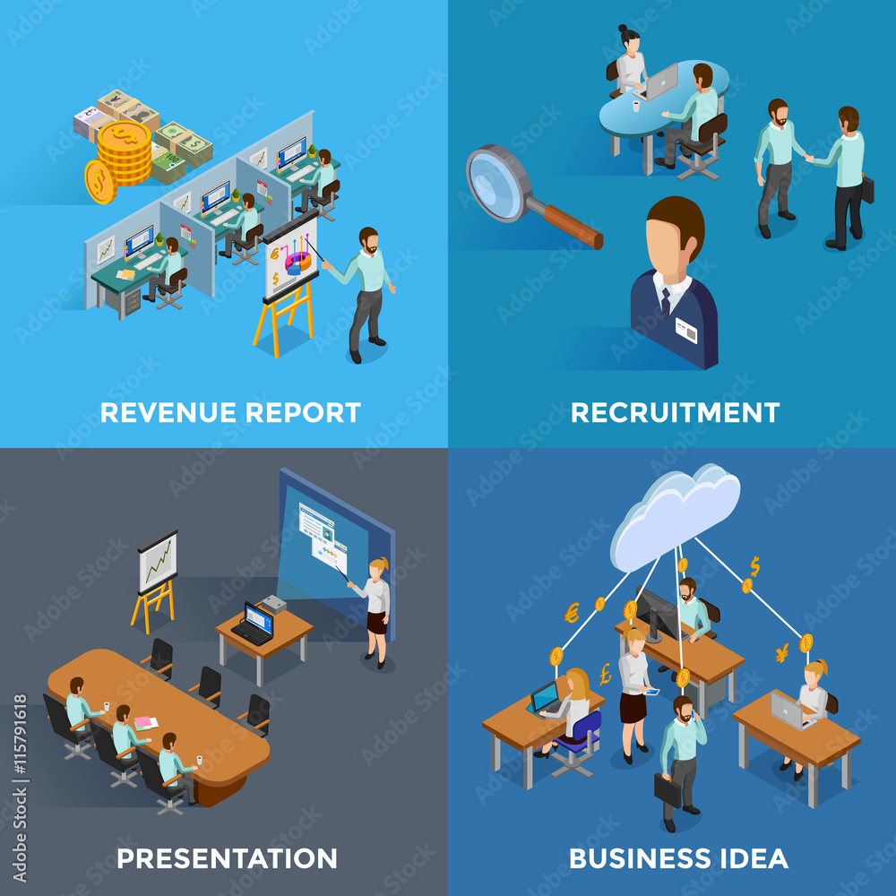 Isometric Business 2x2 Icons Set Isometric Business 2x2 Icons Set