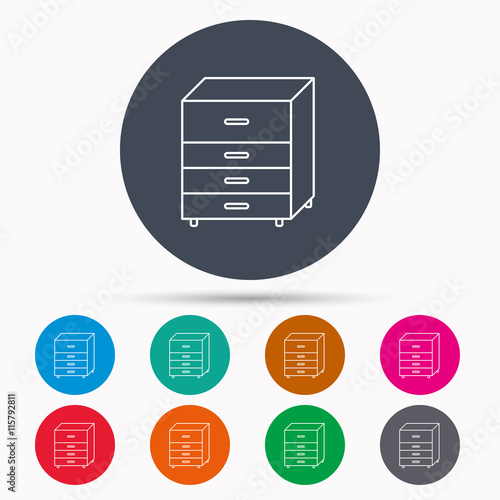 Chest of drawers icon. Interior commode sign.