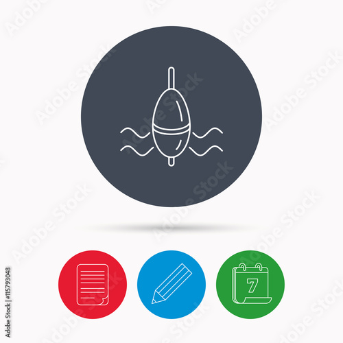 Fishing float icon. Bobber in waves sign.