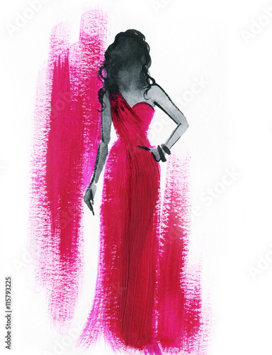 woman with elegant dress .abstract watercolor .fashion background