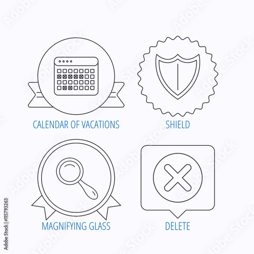 Calendar, magnifying glass and delete icons.