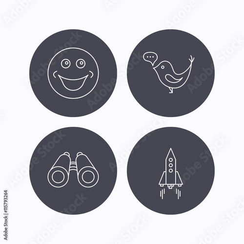 Rocket, social media and search icons.