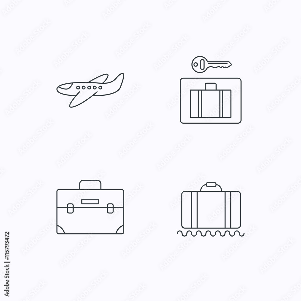 Baggage, luggage security and airplane icons. Baggage, luggage security and airplane icons.