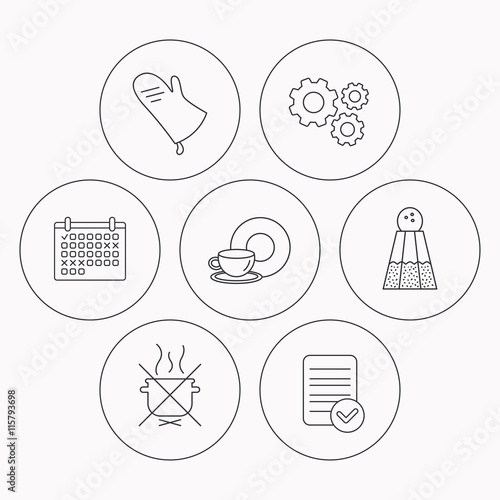 Salt, potholder and food, drink icons.