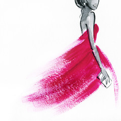 Fotobehang Aquarel portret Abstracte dame jurk kleurrijke waterverf achtergrond  © Anna Ismagilova
