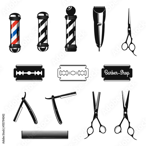 Set of vintage barber shop elements.