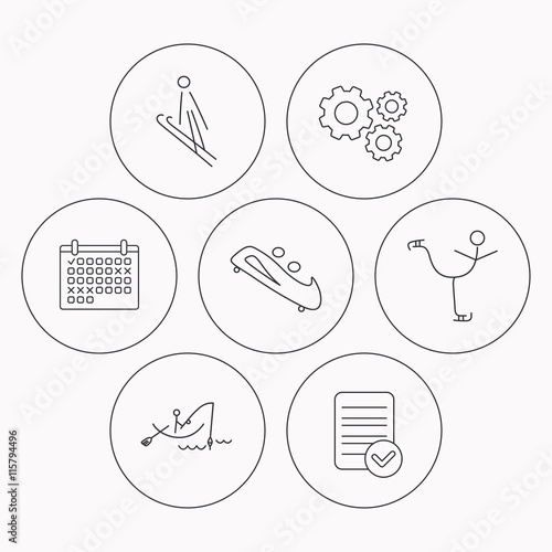 Fishing, figure skating and bobsled icons.