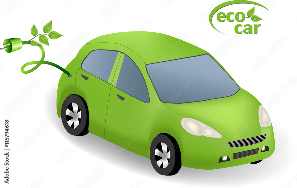 Eco Car Concept.Green car powered with alternative fuel.Environmental friendly energy. Eco car with eco icon logo.