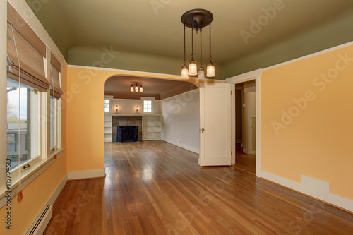 Unfurnished empty room interior in yellow and green tones.