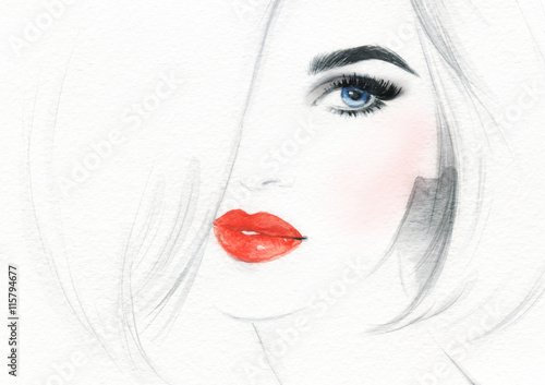 beautiful woman face. abstract watercolor. fashion illustration