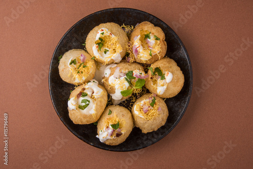 dahi puri  or dahipuri a very spicy punjabi chat item, indian appetizer