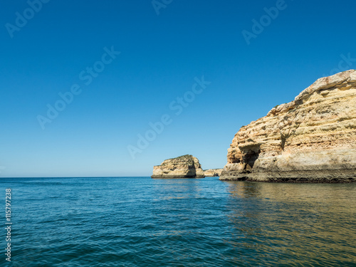 A view of the rocks on the sea near the Algarve coast in Portugal, 2016