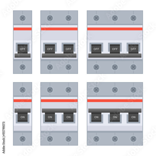 Circuit Breakers Set on White Background. Vector