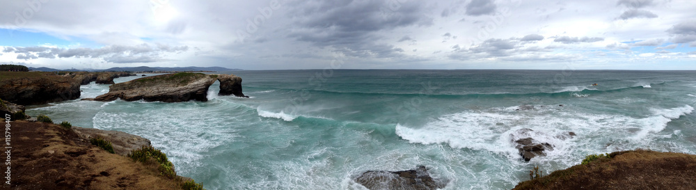 Panoramic view of the Beach of the Cathedrals in Ribadeo, Galicia - Spain Panoramic view of the Beach of the Cathedrals in Ribadeo, Galicia - Spain