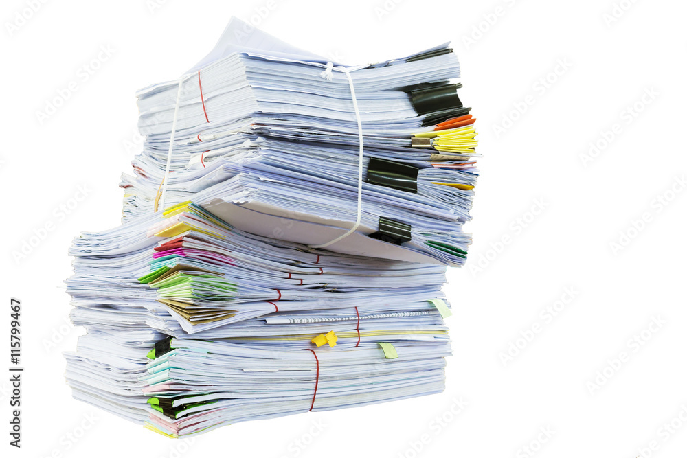 A mountain of paper symbolizing workload in an office A mountain of paper symbolizing workload in an office