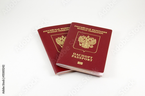 Russian international passports on a white background