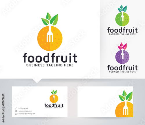Food Fruit vector logo with alternative colors and business card template