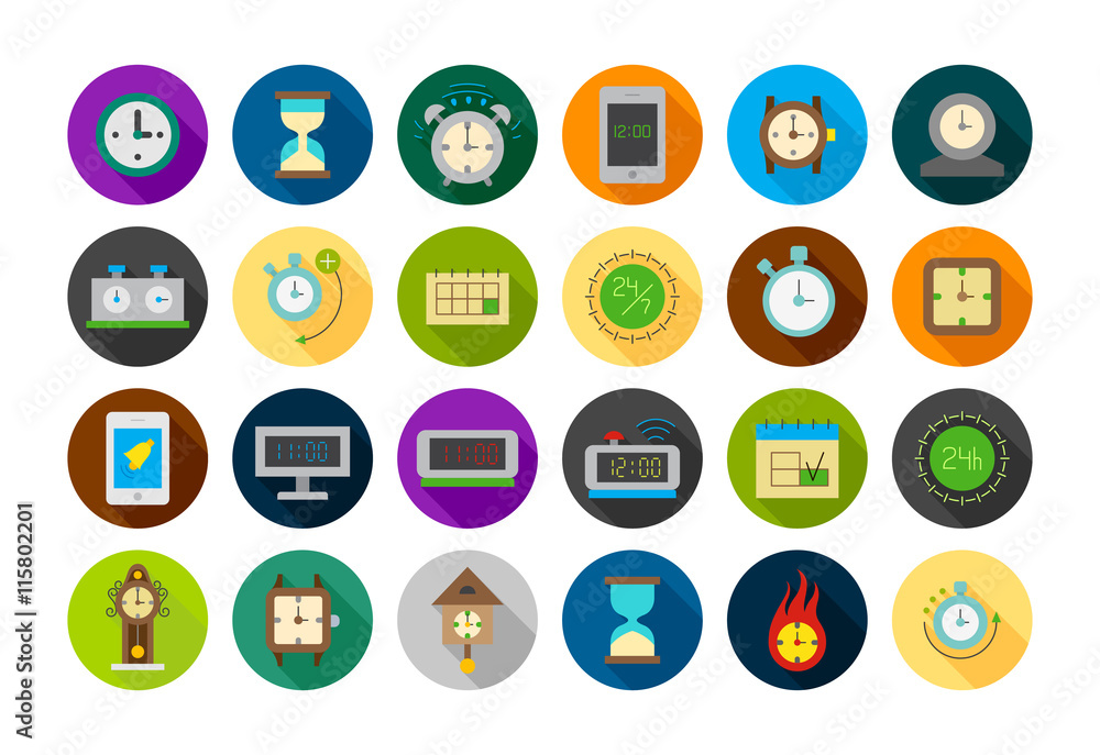 Clocks round vector icons set Clocks round vector icons set