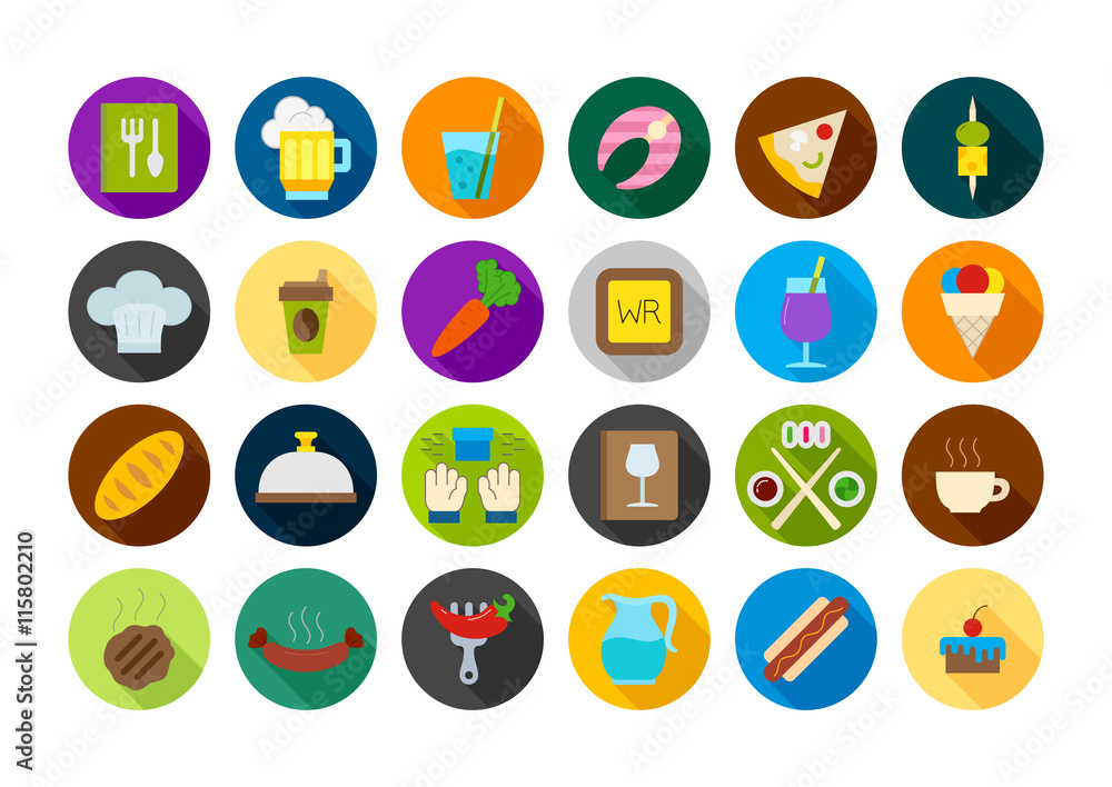 Diner round vector icons set Diner round vector icons set