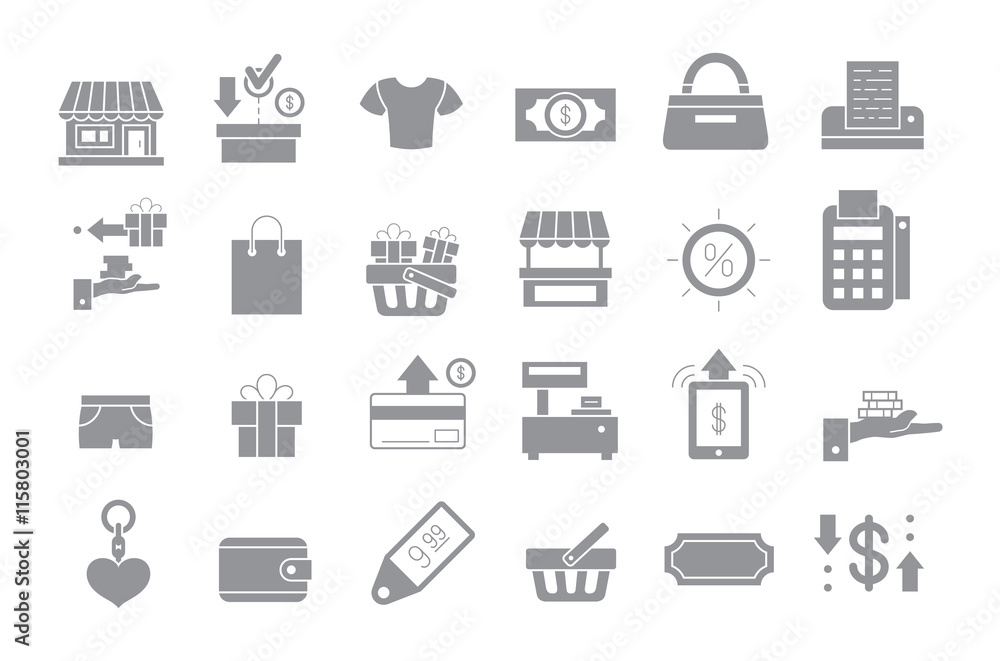Store gray vector icons set Store gray vector icons set