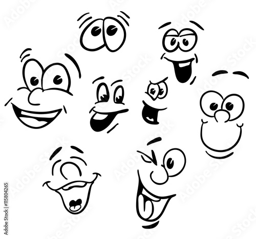 Hand drawn Emotional happy Cartoon Faces vector de Stock | Adobe Stock