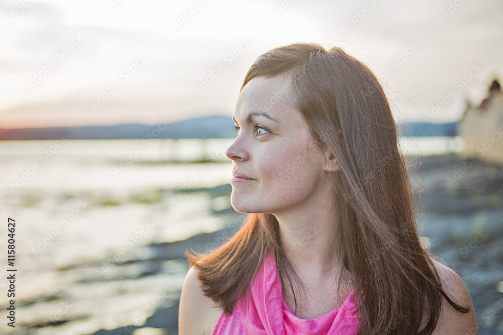 Woman at sunset beach summer season Woman at sunset beach summer season