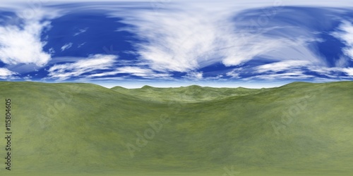 Environment map. HDRI map. Equirectangular projection. Spherical panorama. grass on the hill