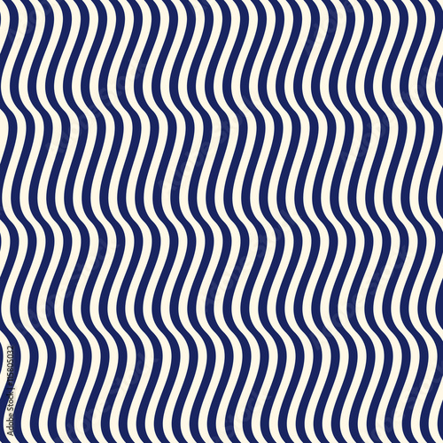 Seamless pattern with symmetric geometric ornament. Nautical blue striped abstract repeated wallpaper.